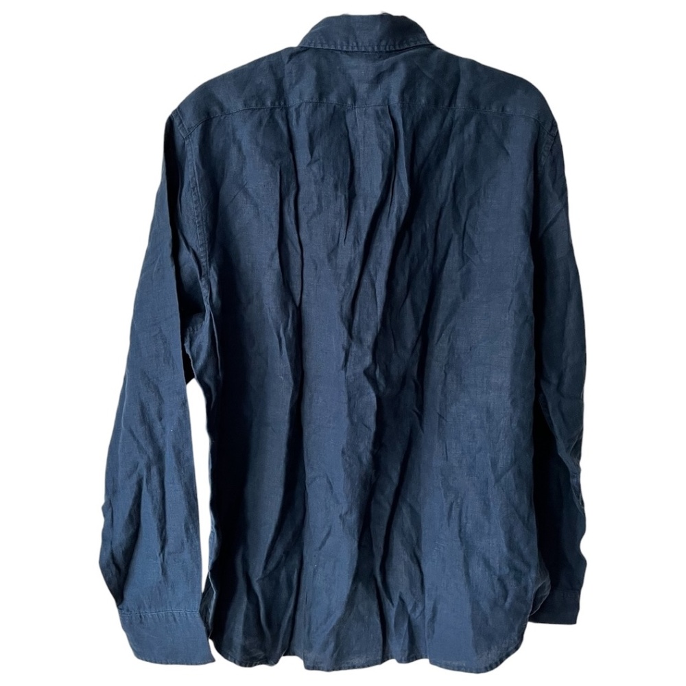 J Crew Irish Linen Blue Button Down Oversized Shirt Size Large - Picture 2 of 9